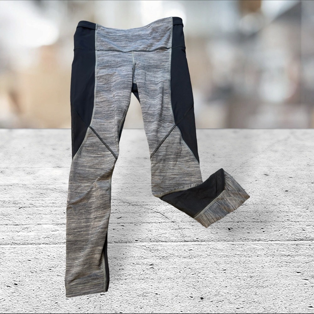 Lululemon Leggings Womens 10 Grey Black Space Dye Mesh Panel Running Activewear